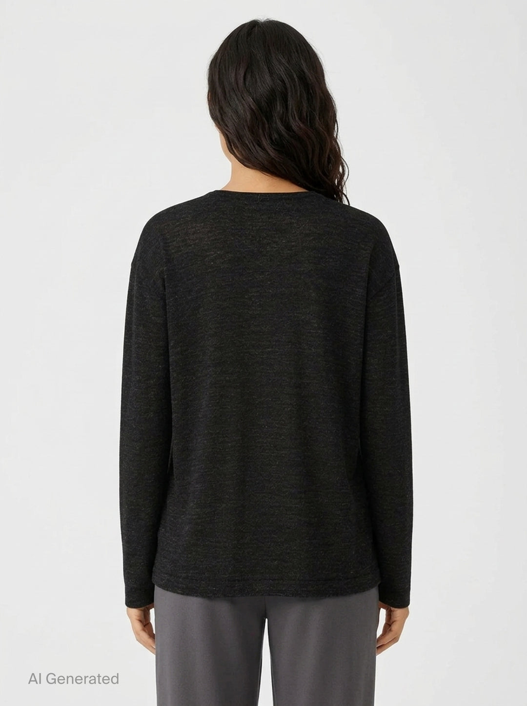 Lauren Manoogian Fine Low V-Neck Sweater in charcoal, featuring a deep V-neckline, oversized relaxed silhouette, dropped shoulders, and long sleeves, shown flat on a white background - back