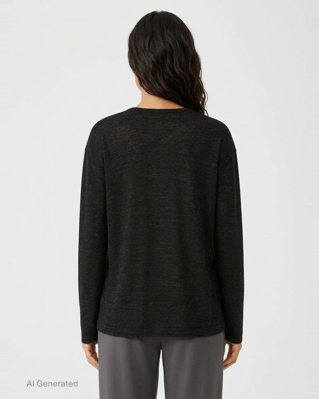 Lauren Manoogian Fine Low V-Neck Sweater in charcoal, featuring a deep V-neckline, oversized relaxed silhouette, dropped shoulders, and long sleeves, shown flat on a white background - back