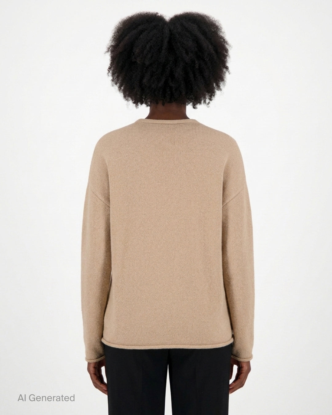 Lauren Manoogian Soft V Neck Sweater in camel, an oversized long-sleeve knit with a deep V neckline and rolled hem, shown flat from the front - back