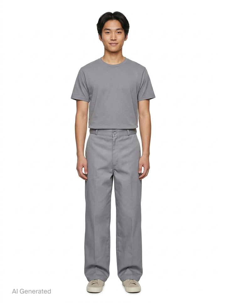Lemaire Barrel Poly Cotton Pants in warm taupe, featuring a wide-leg silhouette, front pintuck seams, and a high-rise snap-button waistband - front