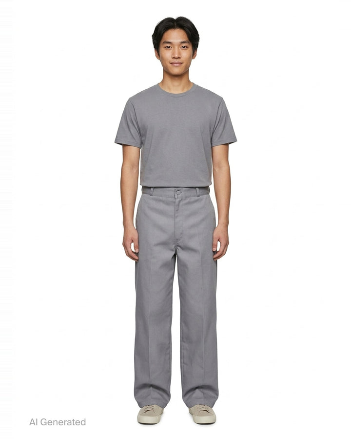 Lemaire Barrel Poly Cotton Pants in warm taupe, featuring a wide-leg silhouette, front pintuck seams, and a high-rise snap-button waistband - front