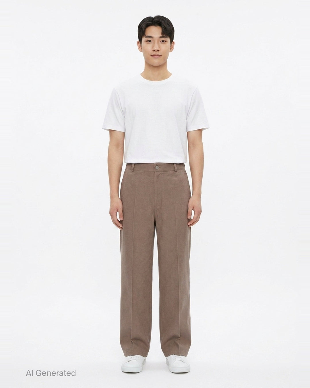 Lemaire Barrel Poly Cotton Pants in warm taupe, featuring a wide-leg silhouette, front pintuck seams, and a high-rise snap-button waistband - front