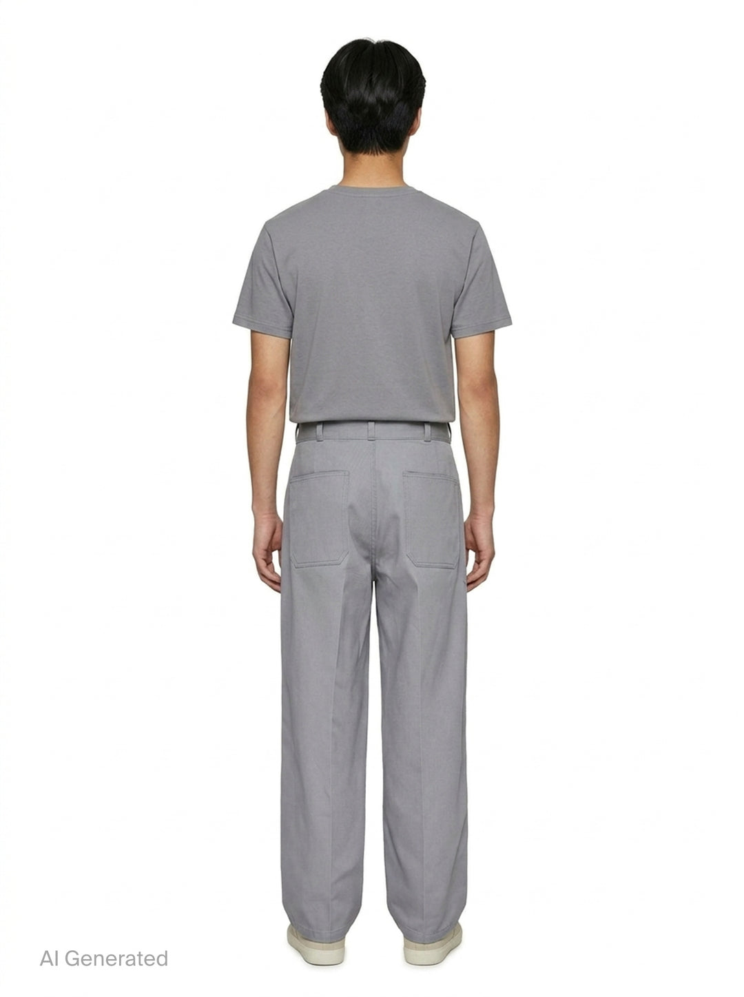 Lemaire Barrel Poly Cotton Pants in warm taupe, featuring a wide-leg silhouette, front pintuck seams, and a high-rise snap-button waistband - back