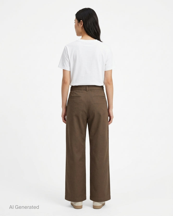 Lemaire grey poly cotton twill curved pants with a high waist, front pleats and self-fabric belt with metal buckle - back