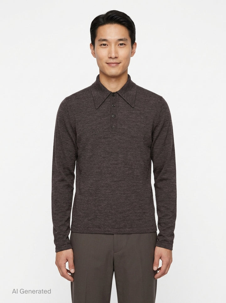 Long Sleeve Knitted Polo Top | Lemaire | Club21 - front