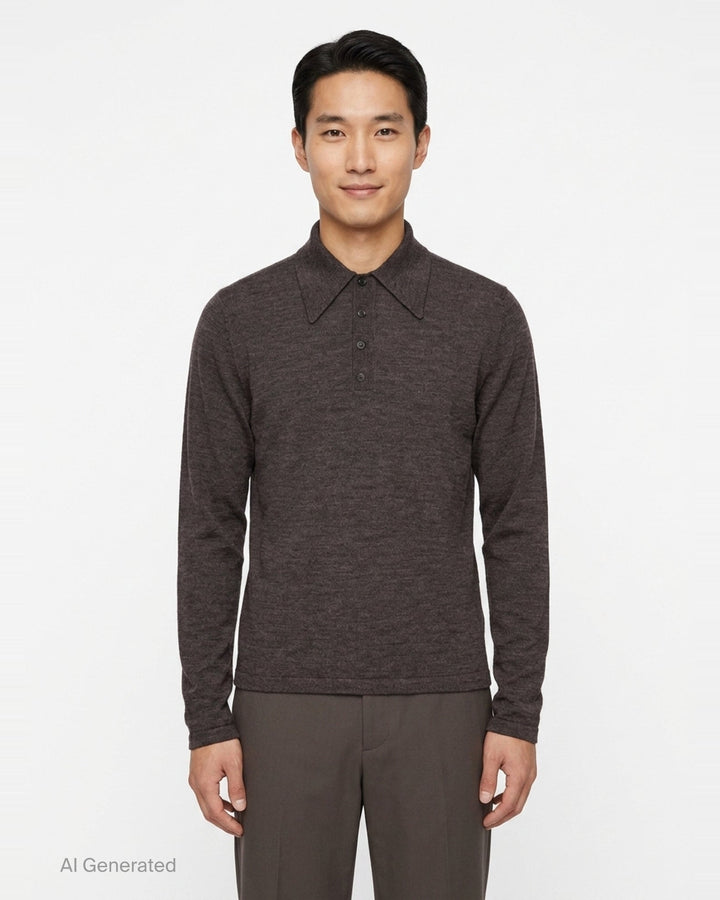 Long Sleeve Knitted Polo Top | Lemaire | Club21 - front