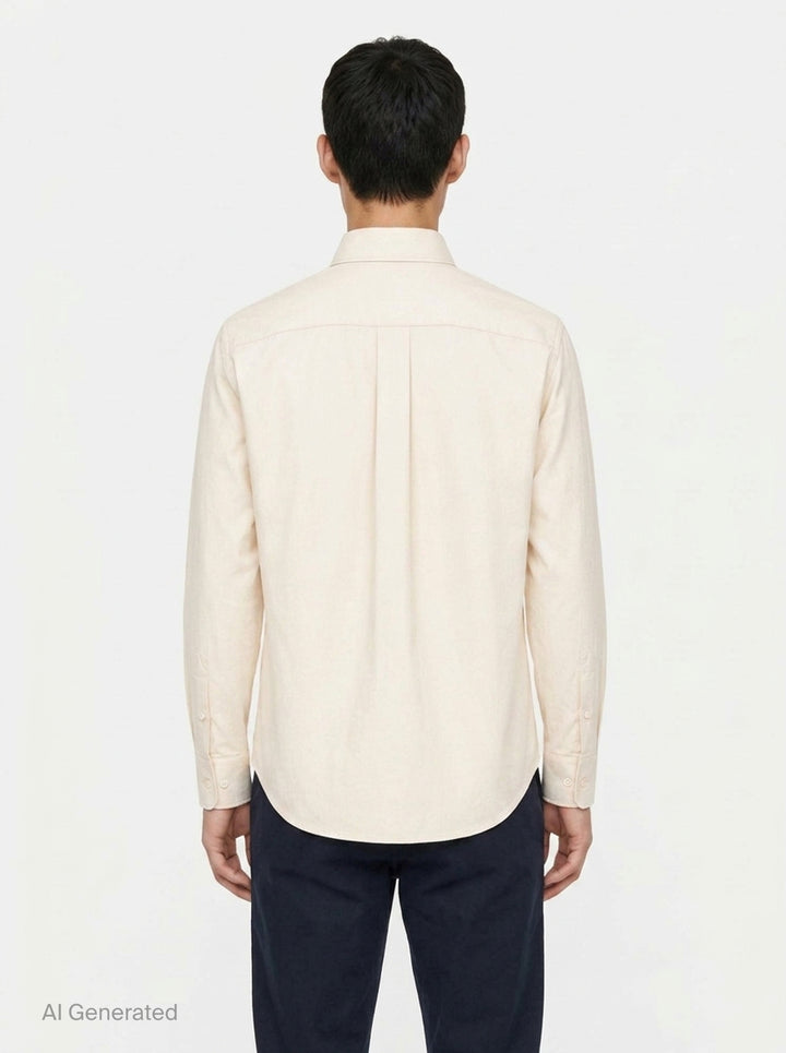 Lemaire Regular Long Sleeve Washed Cotton Shirt in slate grey, displayed flat against a white background, featuring a classic collar, white buttons, and a chest patch pocket - back