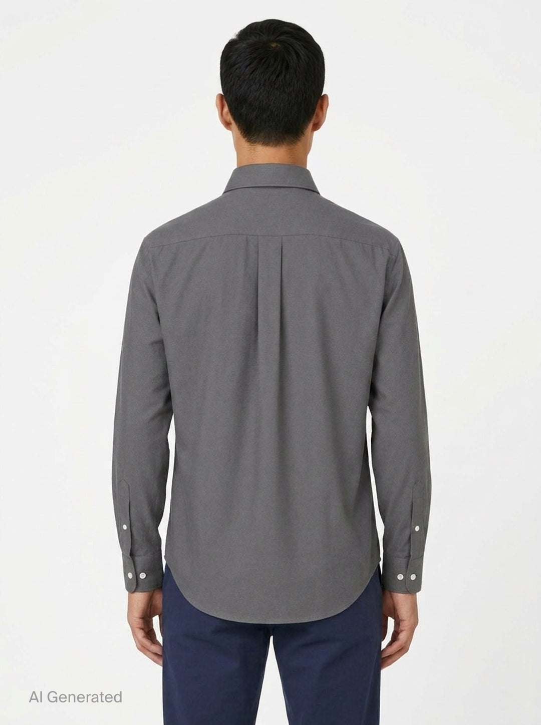Lemaire Regular Long Sleeve Washed Cotton Shirt in slate grey, displayed flat against a white background, featuring a classic collar, white buttons, and a chest patch pocket - back