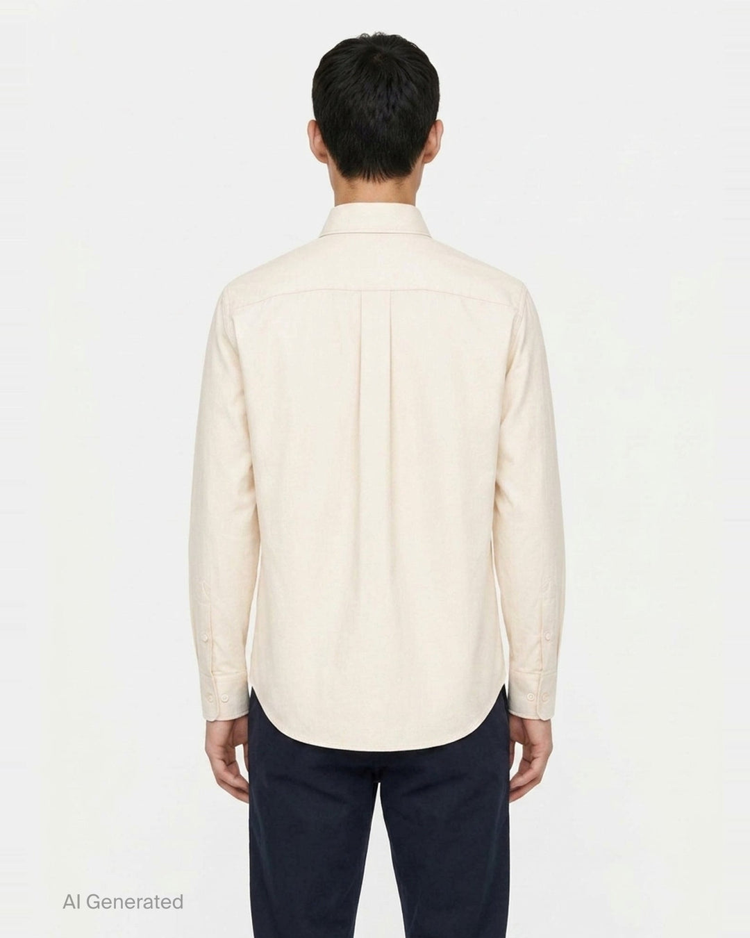 Lemaire Regular Long Sleeve Washed Cotton Shirt in slate grey, displayed flat against a white background, featuring a classic collar, white buttons, and a chest patch pocket - back