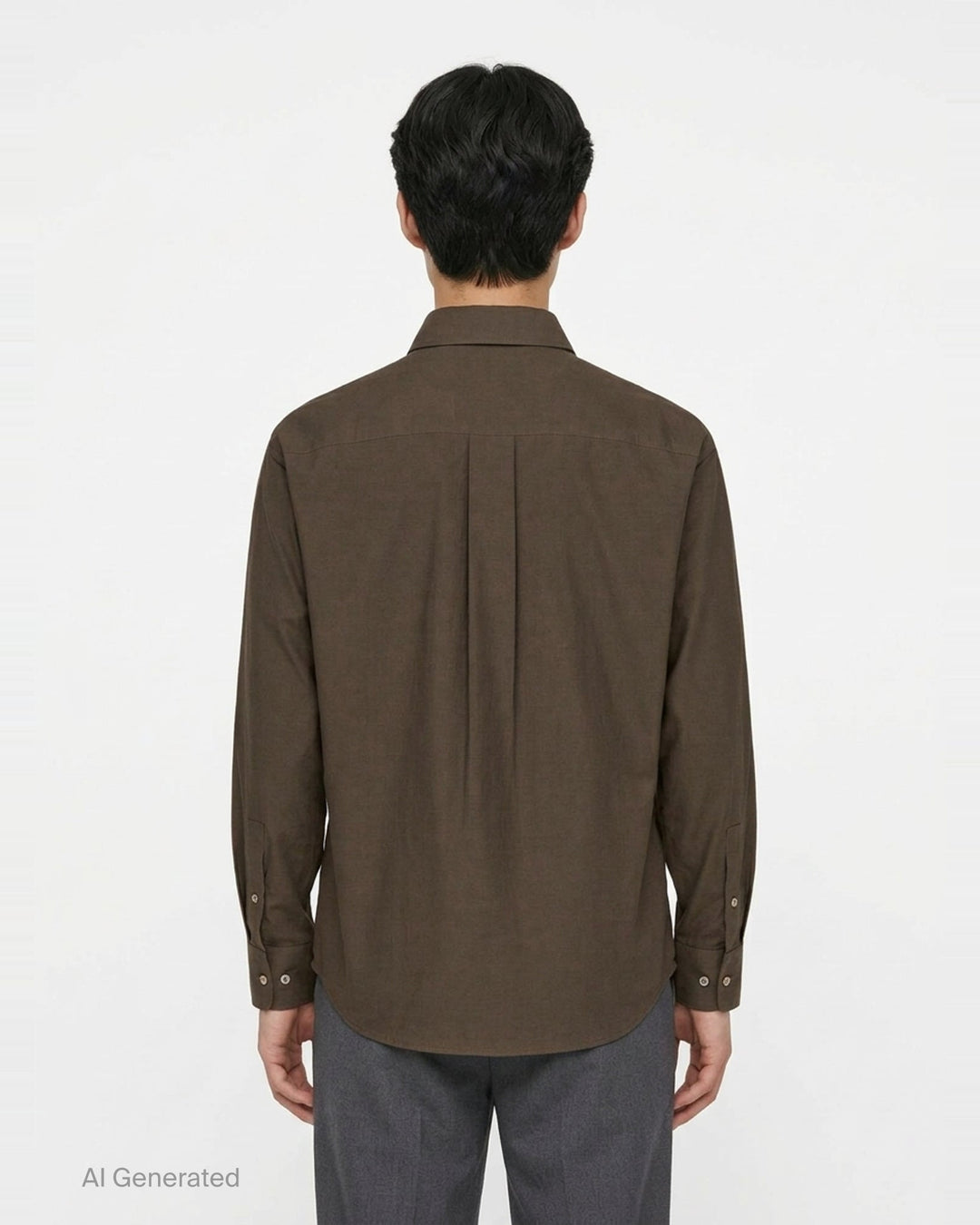 Lemaire Regular Long Sleeve Washed Cotton Shirt in slate grey, displayed flat against a white background, featuring a classic collar, white buttons, and a chest patch pocket - back
