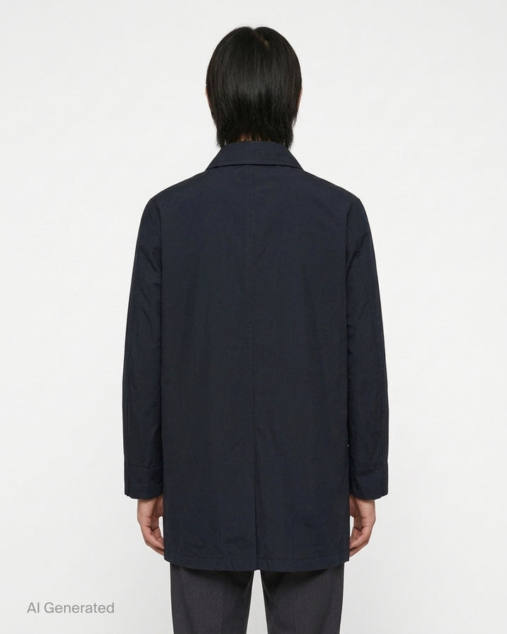 Lemaire black Ventile cotton rain jacket with double collar, concealed button front and flap pockets - back