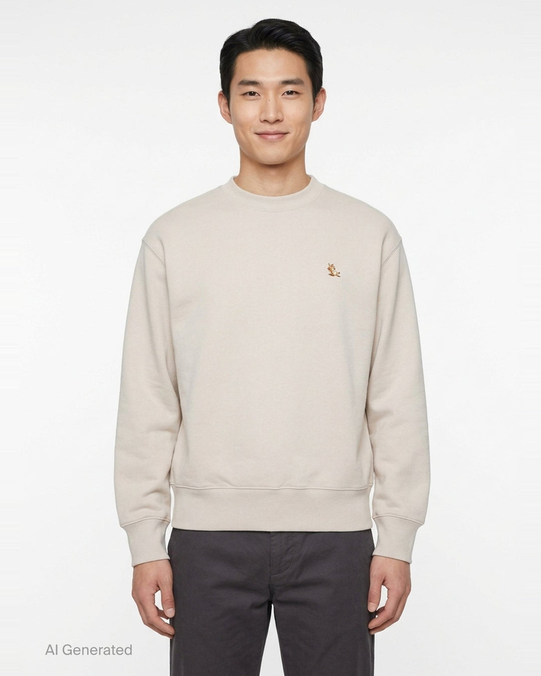 Maison Kitsuné Chillax Fox Comfort Sweatshirt in ivory with embroidered Chillax Fox motif on the chest, ribbed crew neck and cuffs, relaxed fit — front view - front