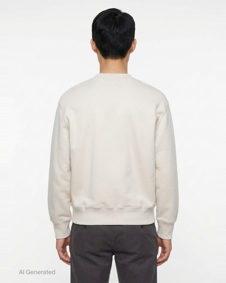 Maison Kitsuné Chillax Fox Comfort Sweatshirt in ivory with embroidered Chillax Fox motif on the chest, ribbed crew neck and cuffs, relaxed fit — front view - back