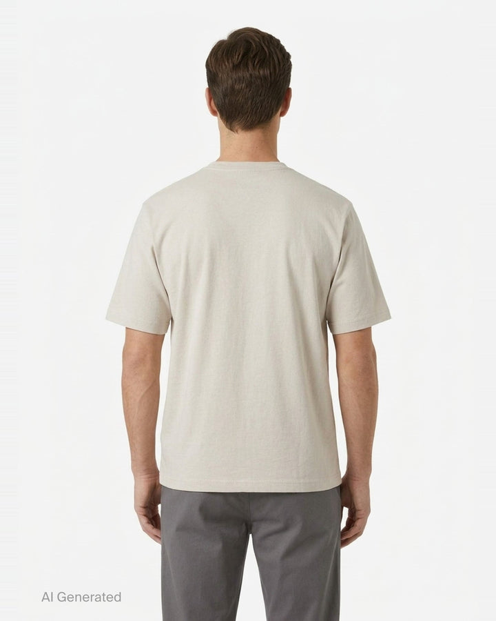 Maison Kitsuné Chillax Fox Comfort Tee in off-white with a small embroidered lounging fox patch on the chest, crew neck, and short sleeves - back