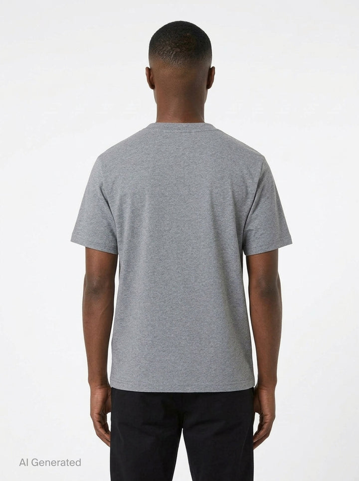 Maison Kitsuné Fox Head Comfort Tee in navy, featuring an embroidered grey fox head patch on the chest, crew neck, and relaxed short-sleeve silhouette - back