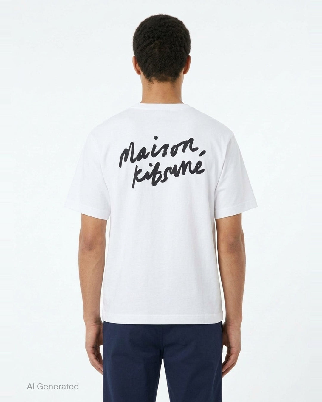 Maison Kitsuné Handwriting Oversized Tee in black with embroidered white script logo on the chest, front view - back