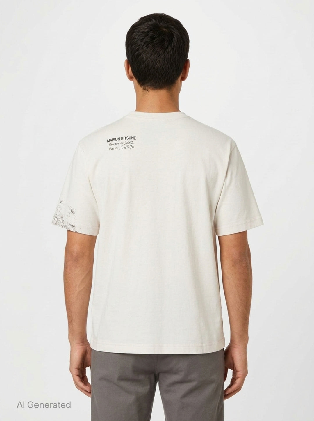 Maison Kitsuné Parc Monceau Oversize Tee in cream with a monochromatic photographic print of a neoclassical colonnade and trees across the front - back