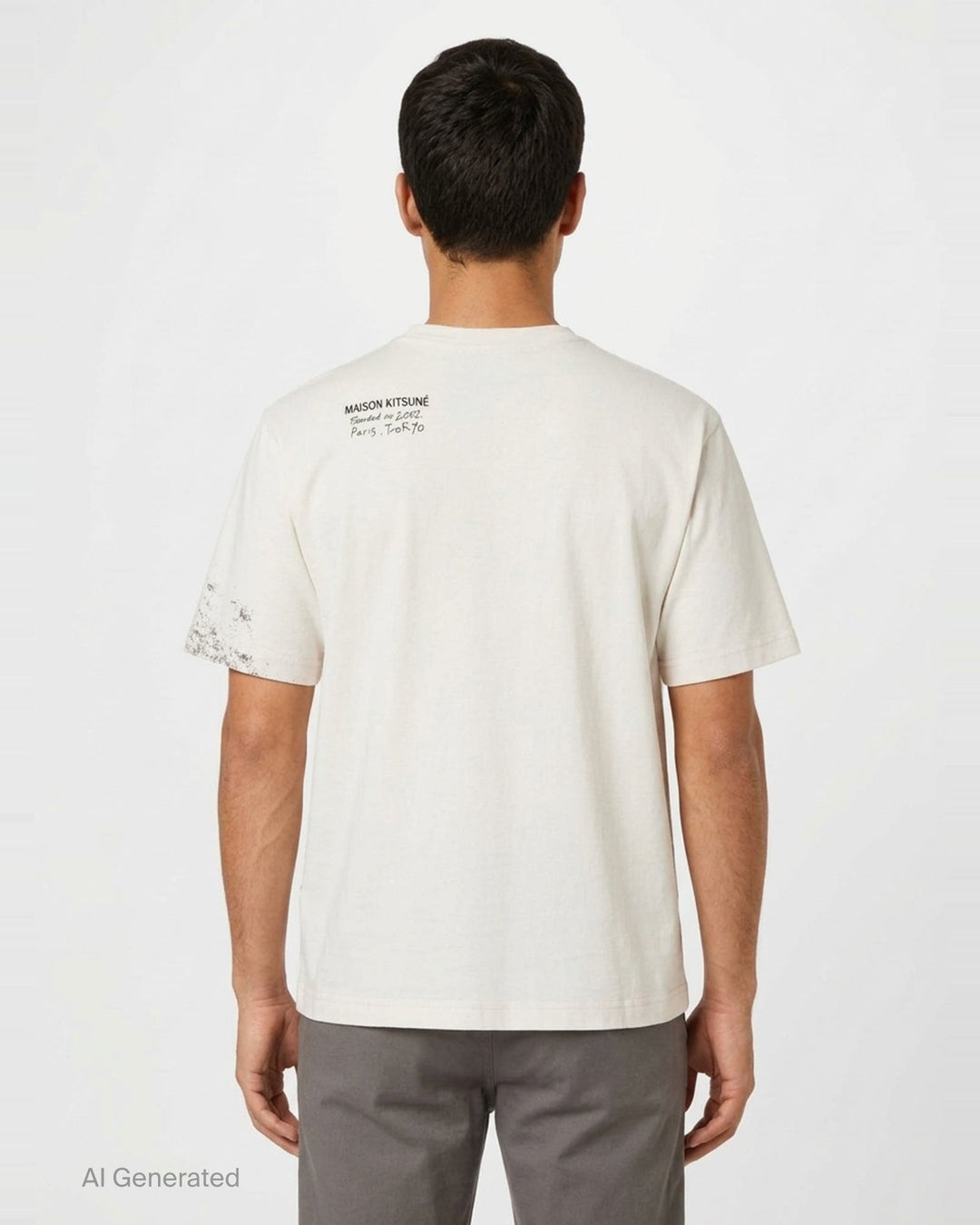 Maison Kitsuné Parc Monceau Oversize Tee in cream with a monochromatic photographic print of a neoclassical colonnade and trees across the front - back