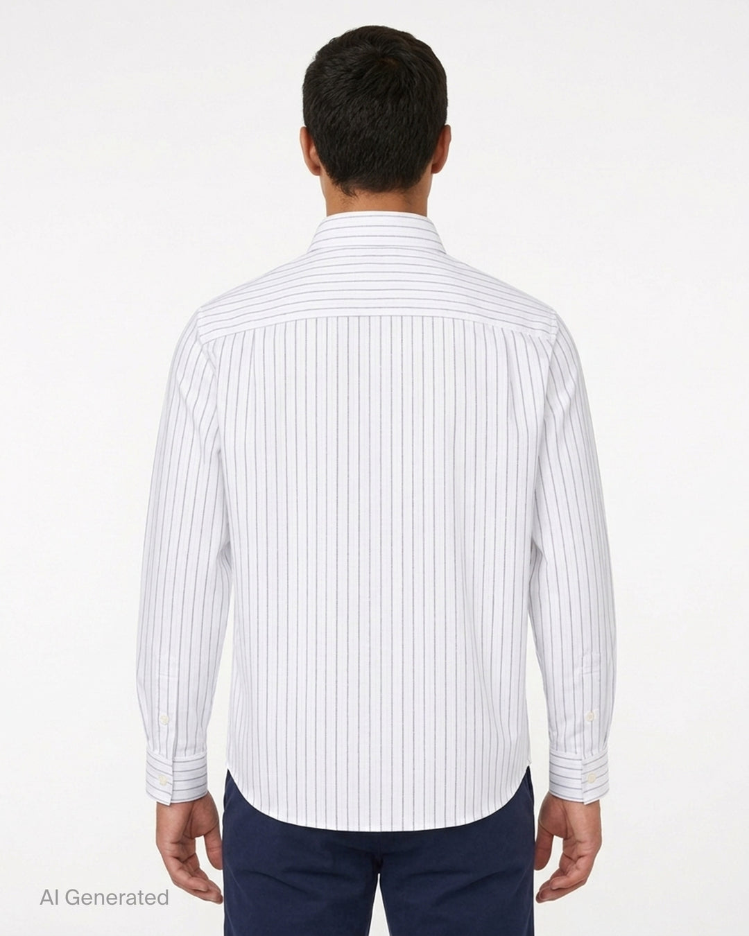 Maison Kitsuné Profile Fox white long sleeve shirt with fine vertical stripes, button-down collar and tonal fox embroidery on the chest - back