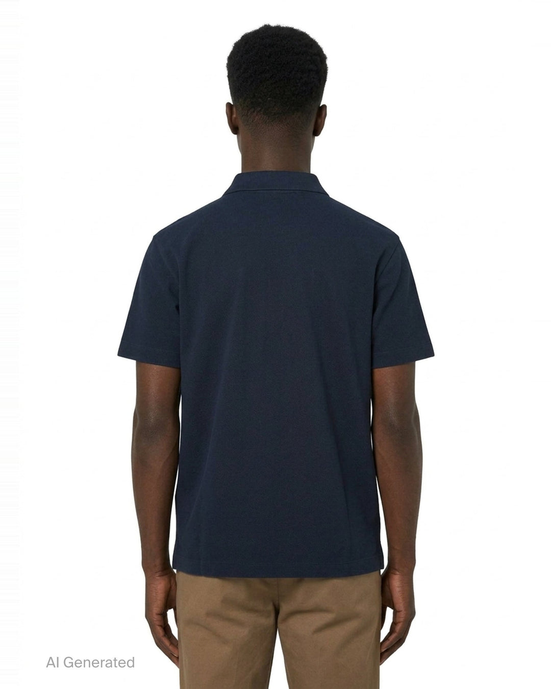 Maison Kitsuné black short sleeve comfort polo shirt with red embroidered running fox logo at the chest and three-button placket - back