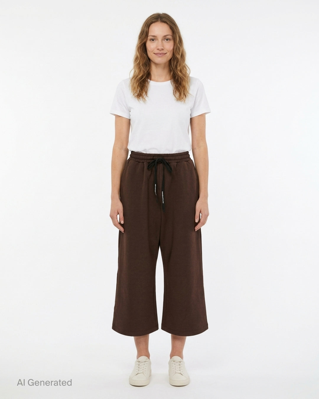 Melitta Baumeister brown cropped wide-leg lounge pants with black logo drawstring and elasticated waistband - front