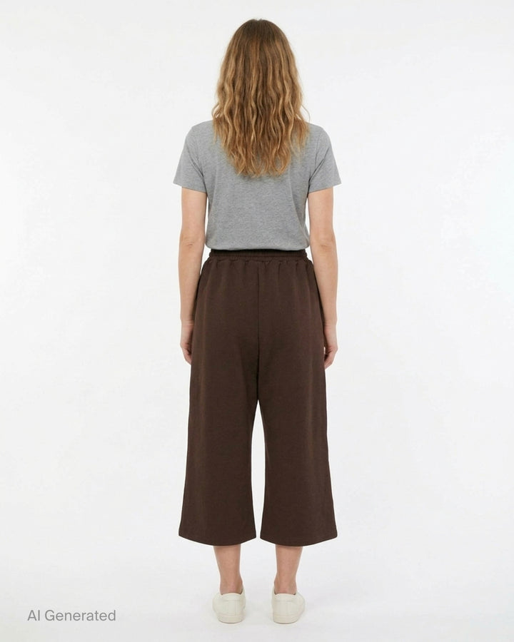 Melitta Baumeister brown cropped wide-leg lounge pants with black logo drawstring and elasticated waistband - back