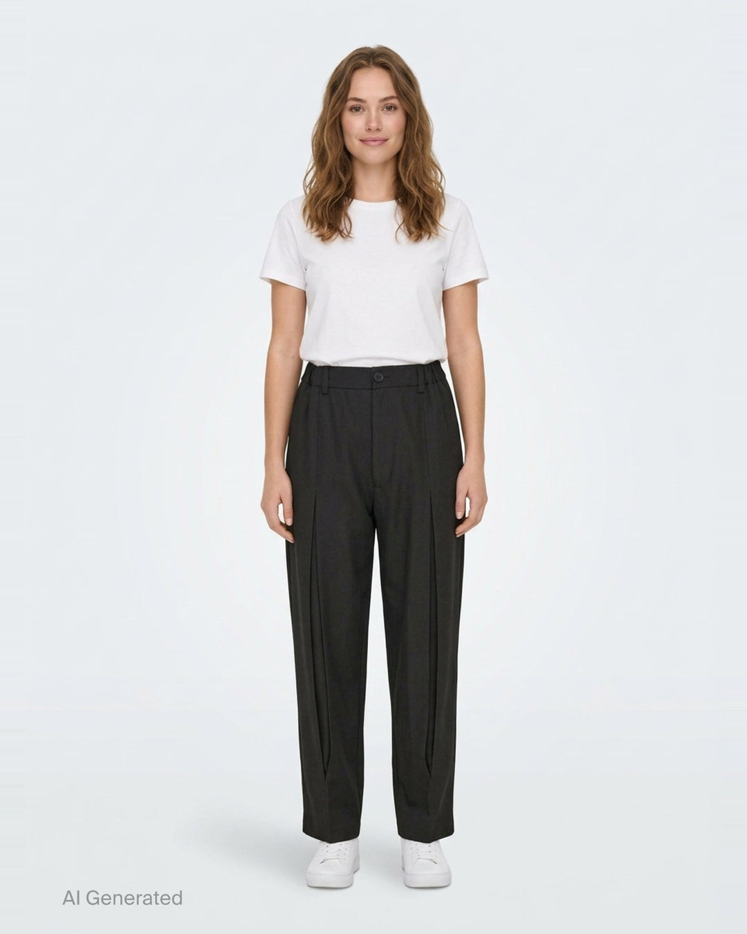 Melitta Baumeister Tailored Pointy Hem Pants in black, featuring raised front seam lines and a signature pointed hem extending at each leg, with a high-rise single-button waistband — front view on white background - front