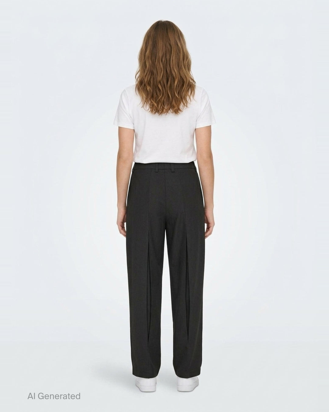 Melitta Baumeister Tailored Pointy Hem Pants in black, featuring raised front seam lines and a signature pointed hem extending at each leg, with a high-rise single-button waistband — front view on white background - back