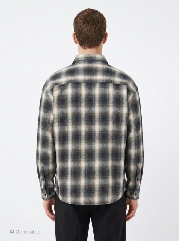 Combined Check Stripe Long Sleeve Shirt | Mihara Yasuhiro | Club21 - back