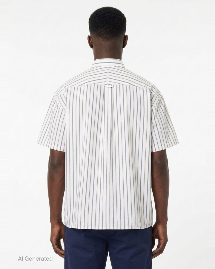 Cotton High Density Short Sleeve Stripe Shirt | Mihara Yasuhiro | Club21 - back