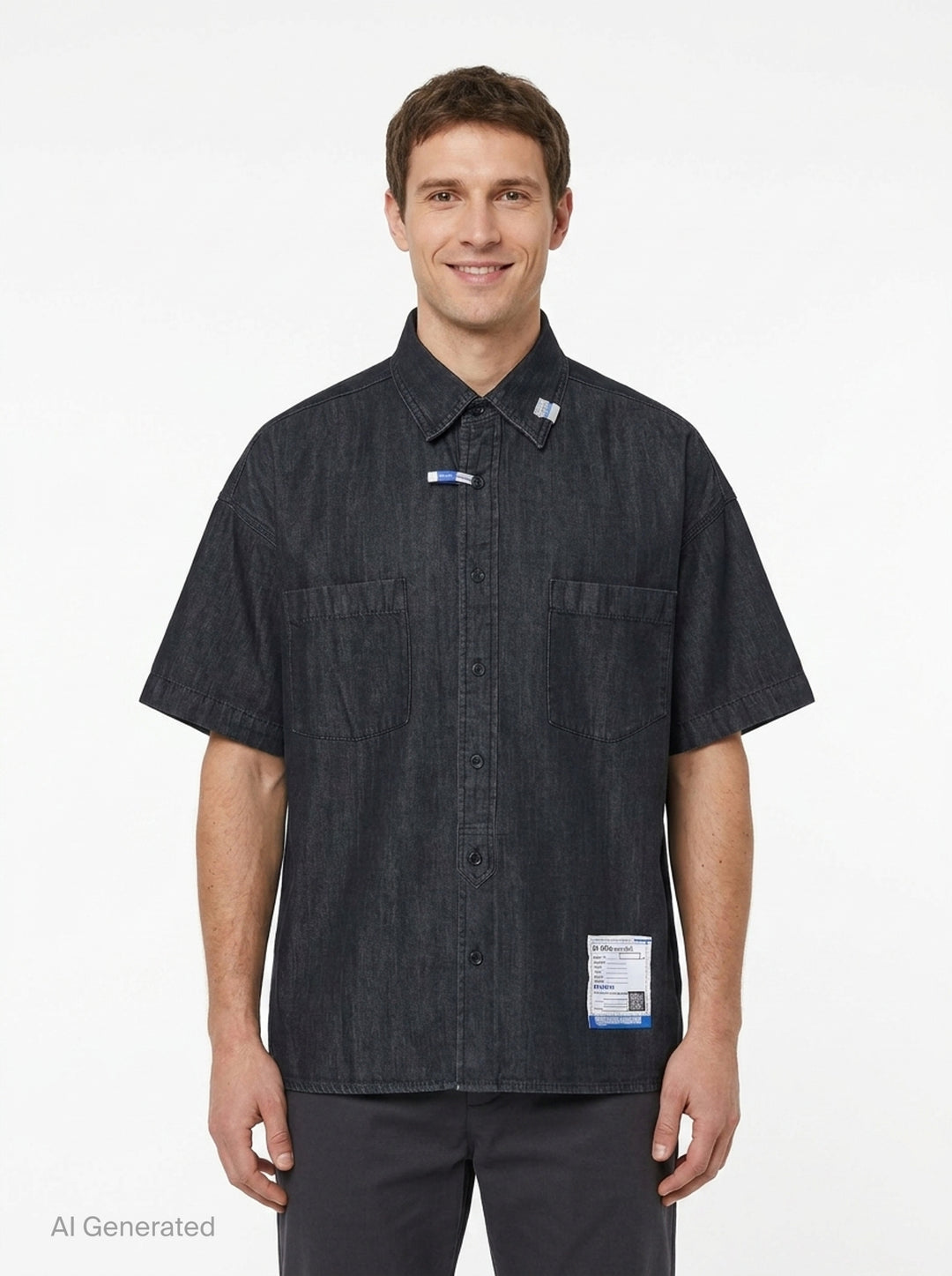 Cotton Tencel Denim Short Sleeve Work Shirt | Mihara Yasuhiro | Club21 - front