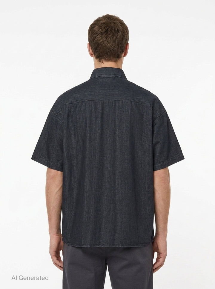 Cotton Tencel Denim Short Sleeve Work Shirt | Mihara Yasuhiro | Club21 - back