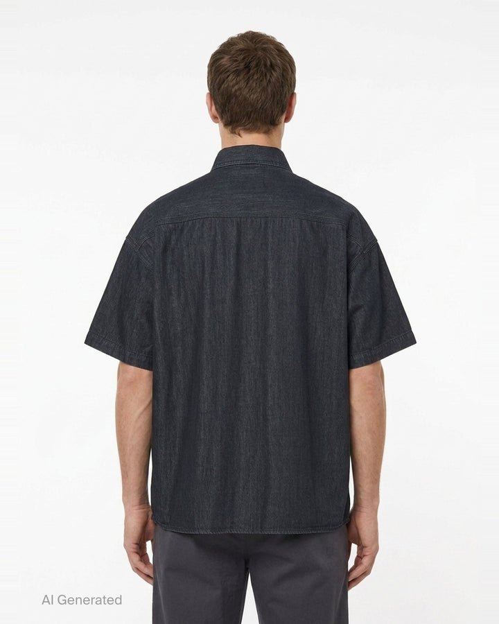 Cotton Tencel Denim Short Sleeve Work Shirt | Mihara Yasuhiro | Club21 - back