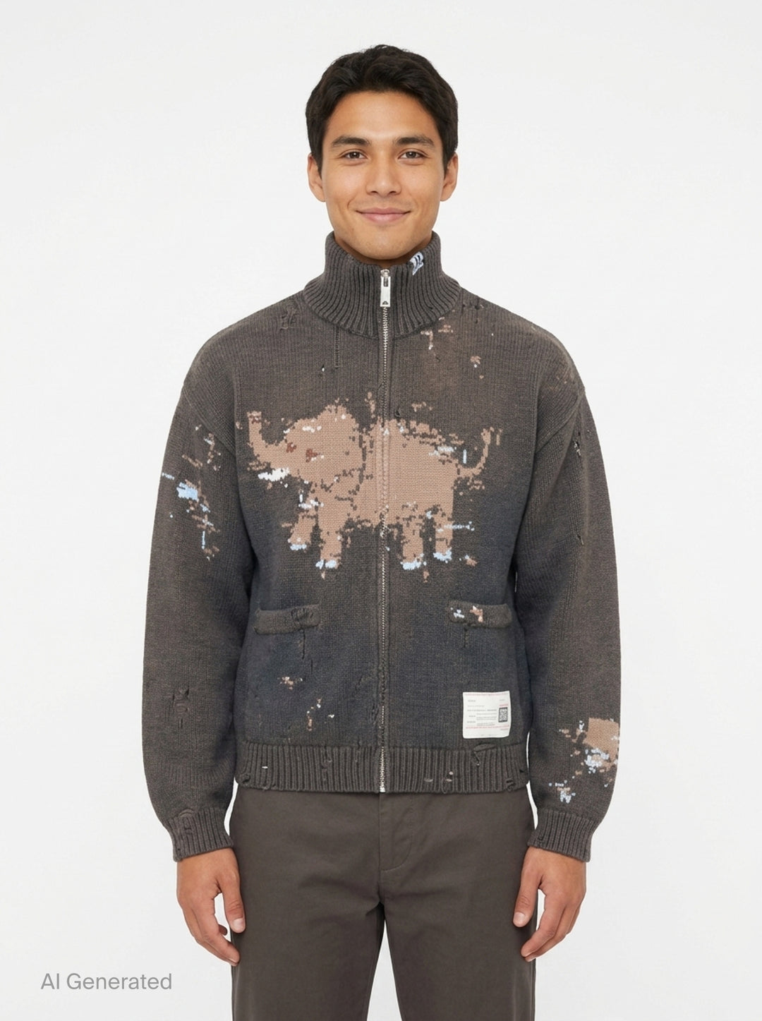 Elephant Jacquard Knit Cardigan | Mihara Yasuhiro | Club21 - front