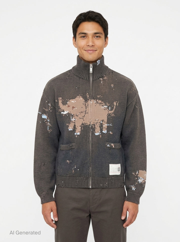 Elephant Jacquard Knit Cardigan | Mihara Yasuhiro | Club21 - front