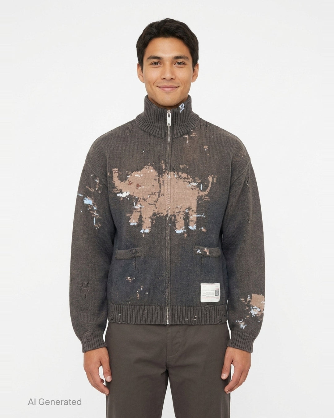 Elephant Jacquard Knit Cardigan | Mihara Yasuhiro | Club21 - front