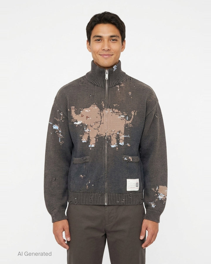 Elephant Jacquard Knit Cardigan | Mihara Yasuhiro | Club21 - front