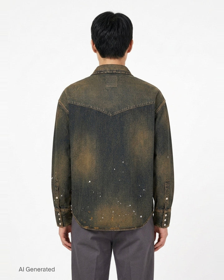 Flatted Collar Long Sleeve Denim Shirt | Maison Mihara Yasuhiro | Club21 - back