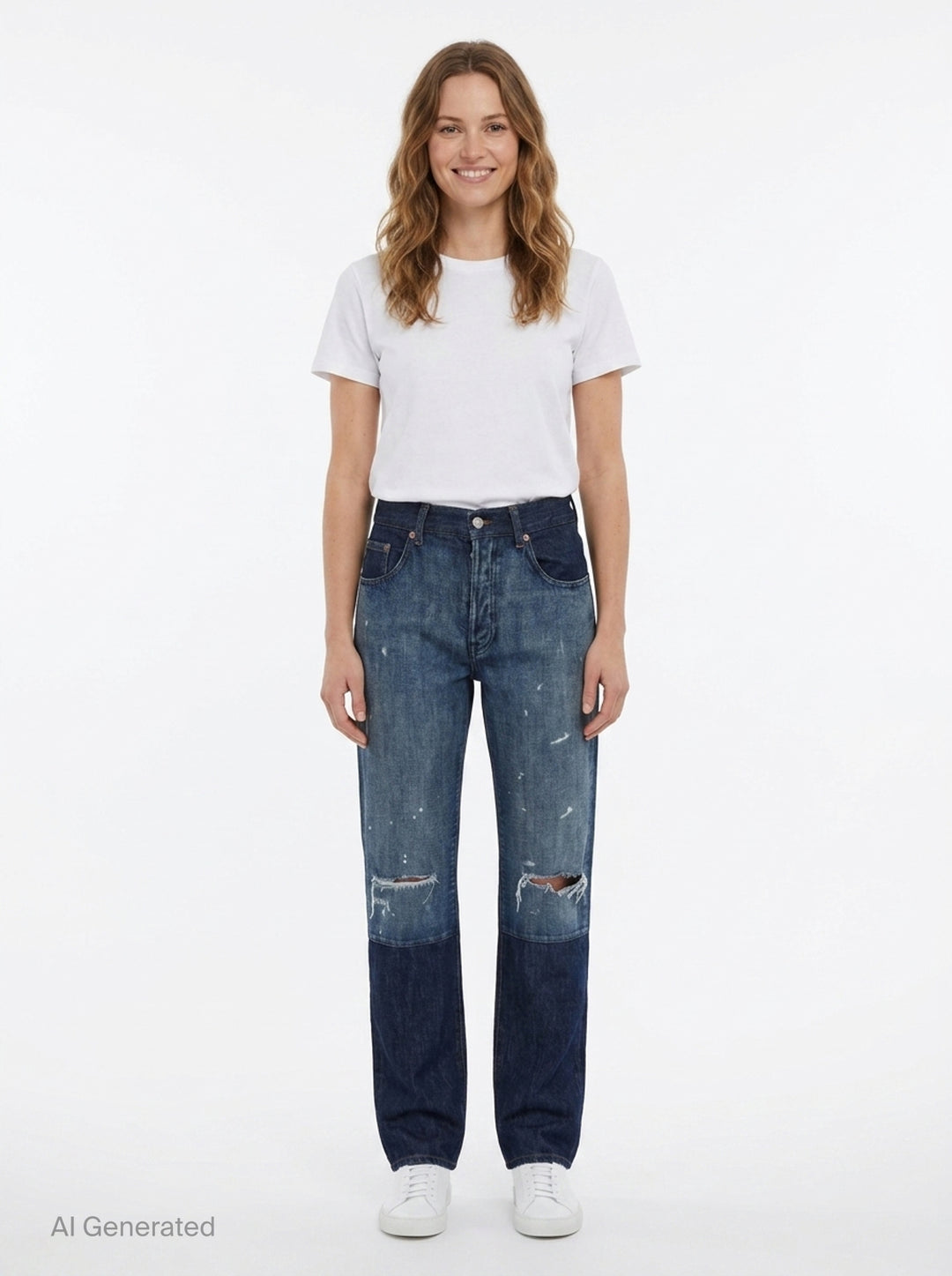 Distressed Two-Tone Denim Jeans | MM6 Maison Margiela | Club21 - front