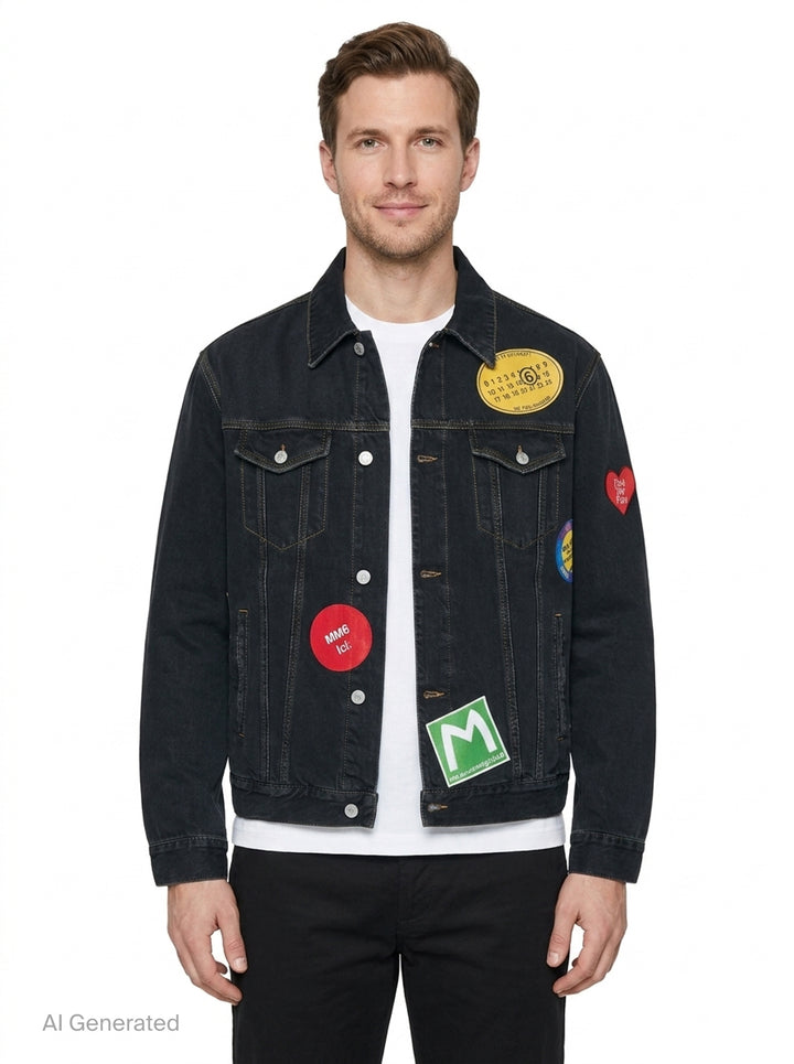 Sticker Print Denim Jacket | MM6 Maison Margiela | Club21 - front