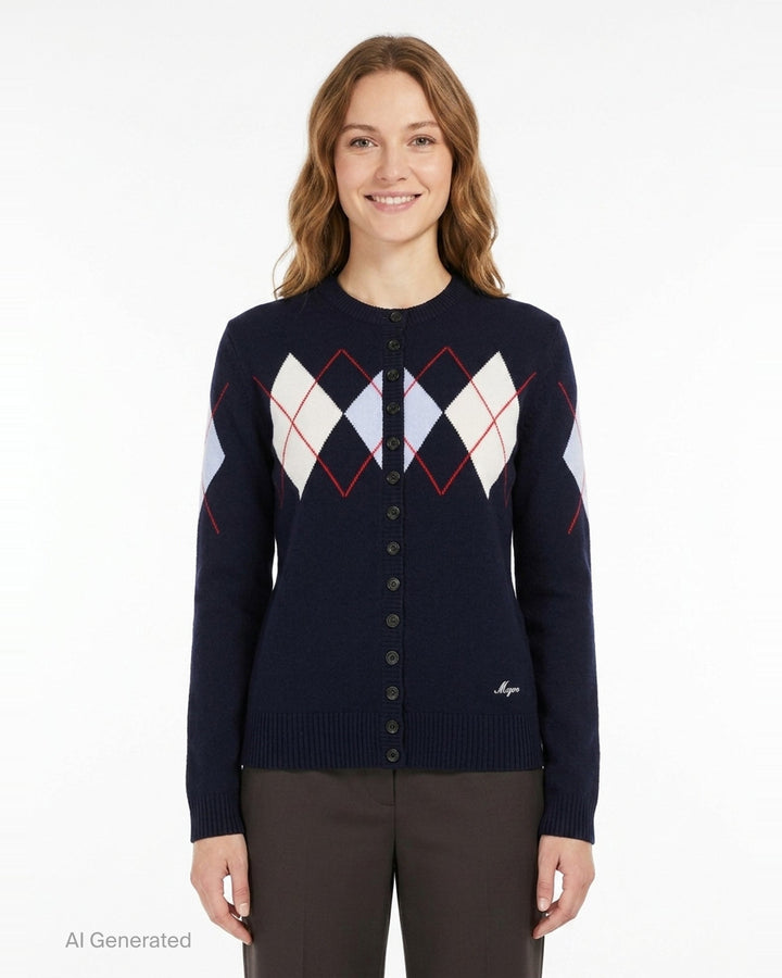 Argyle Crewneck Cardigan | MSGM | Club21 - front