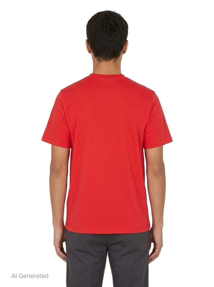 MSGM red cotton short sleeve tee with oversized white brushstroke logo and Milano text printed across the chest - back