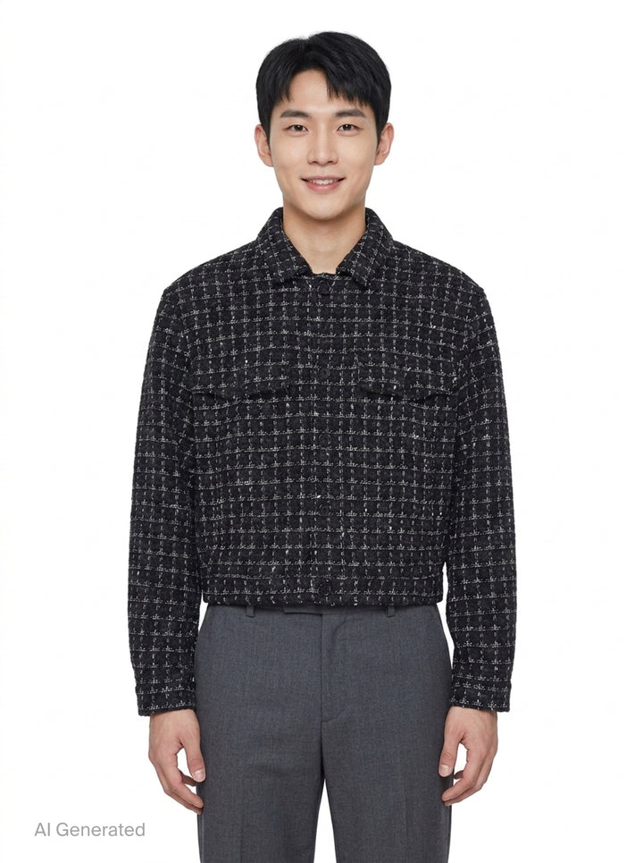 Checkered Tweed Blouson Jacket | MSGM | Club21 - front