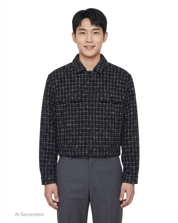 Checkered Tweed Blouson Jacket | MSGM | Club21 - front