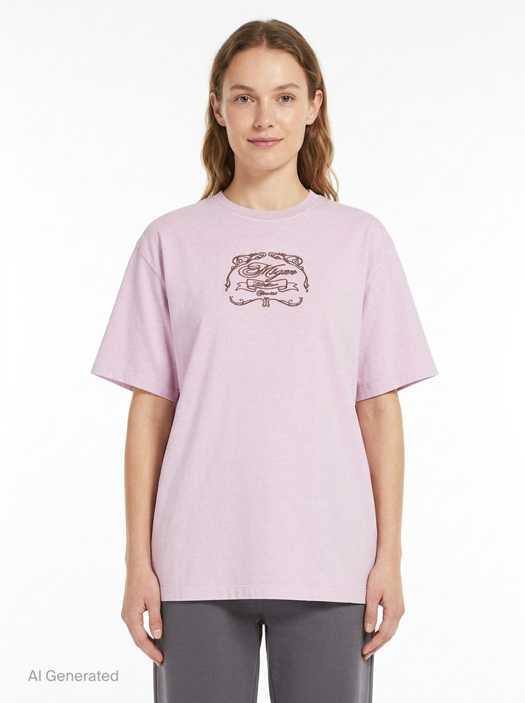 MSGM Insignia Print Tee in soft lilac with ornate crest graphic at the chest, oversized fit with short sleeves and crew neckline - front