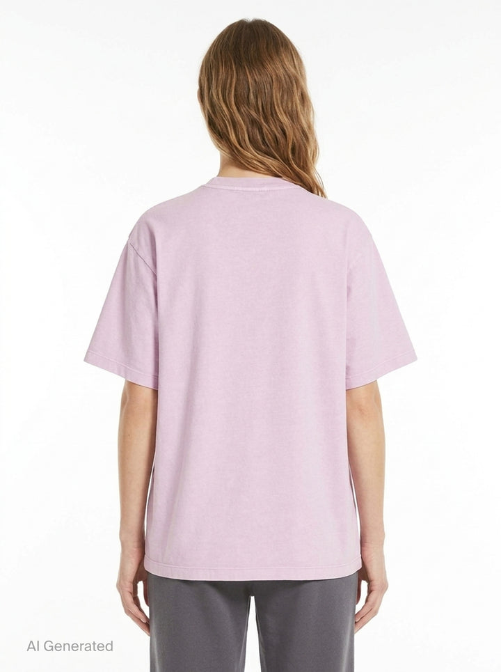 MSGM Insignia Print Tee in soft lilac with ornate crest graphic at the chest, oversized fit with short sleeves and crew neckline - back
