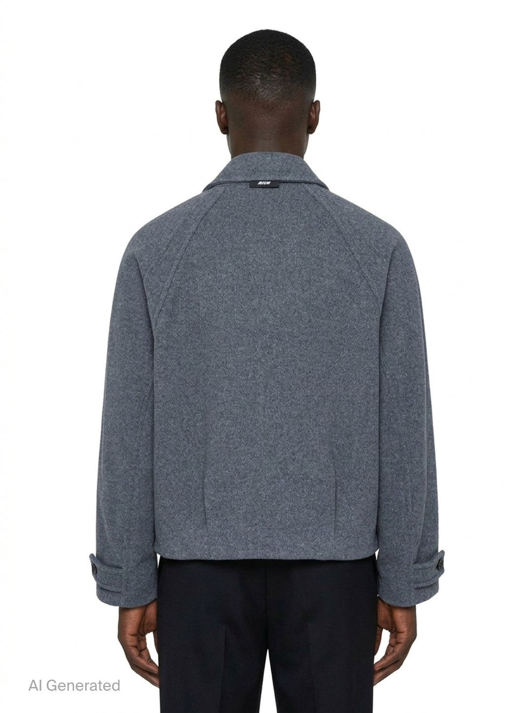 MSGM Raglan Wool Jacket in heather grey, featuring a button-through front, spread collar, raglan sleeves, and patch pocket, displayed on a white background - back