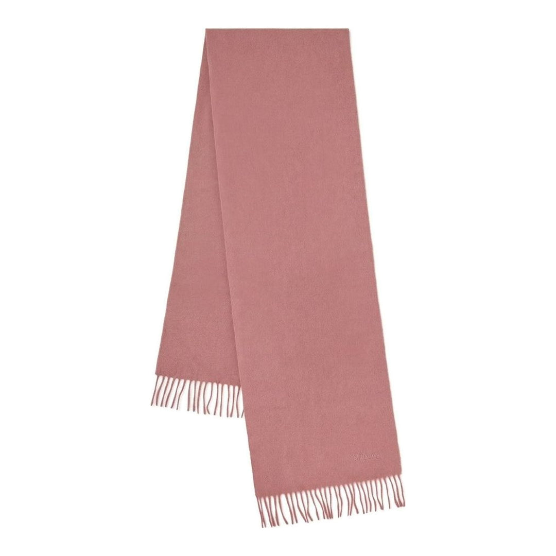 Mulberry navy cashmere scarf laid flat, 30 x 195cm, with fringe trim at both ends and tonal embroidered logo - packshot