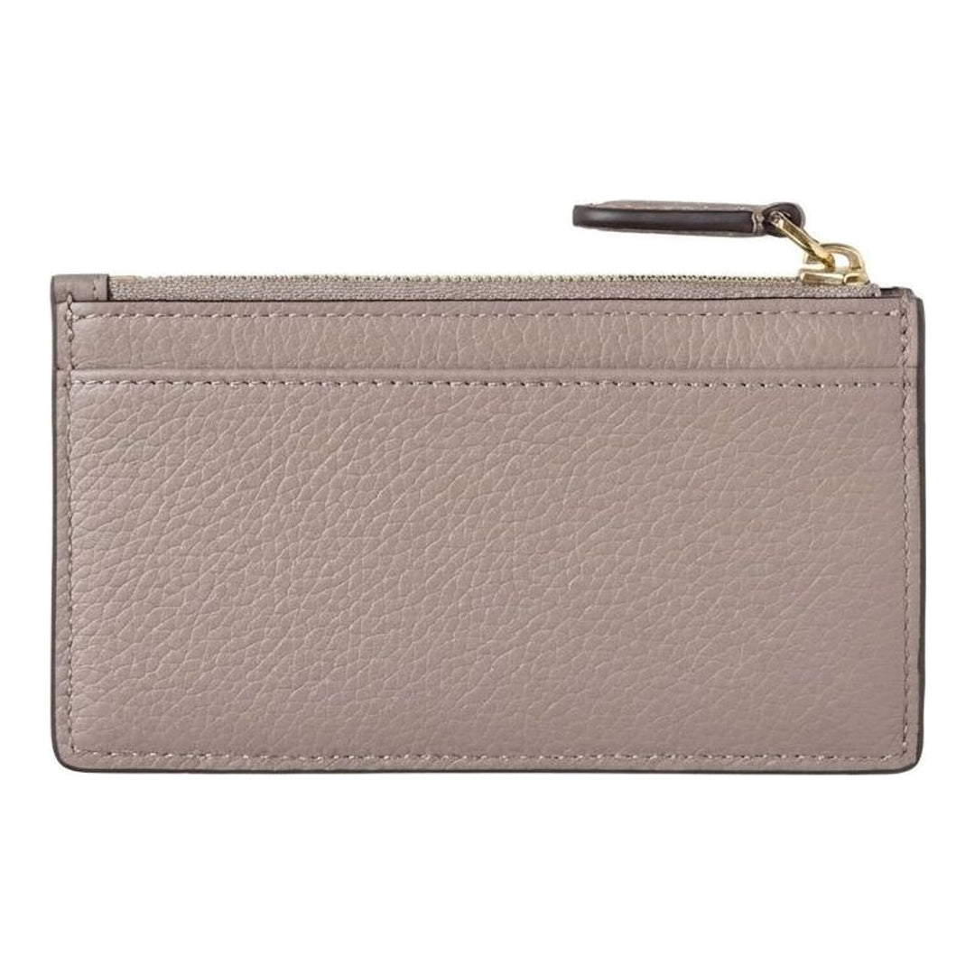Mulberry Continental Zipped Long Card Holder in taupe pebbled leather with gold-tone zip, multiple card slots, and embossed Mulberry wordmark - packshot