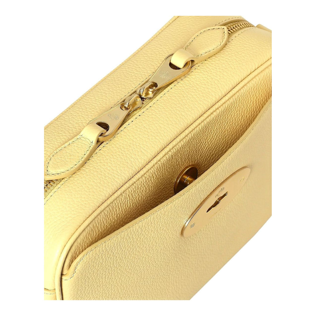 Mulberry Darley camera bag in pale yellow grained leather with gold-tone Postman's Lock, twin zip top and detachable branded strap - packshot